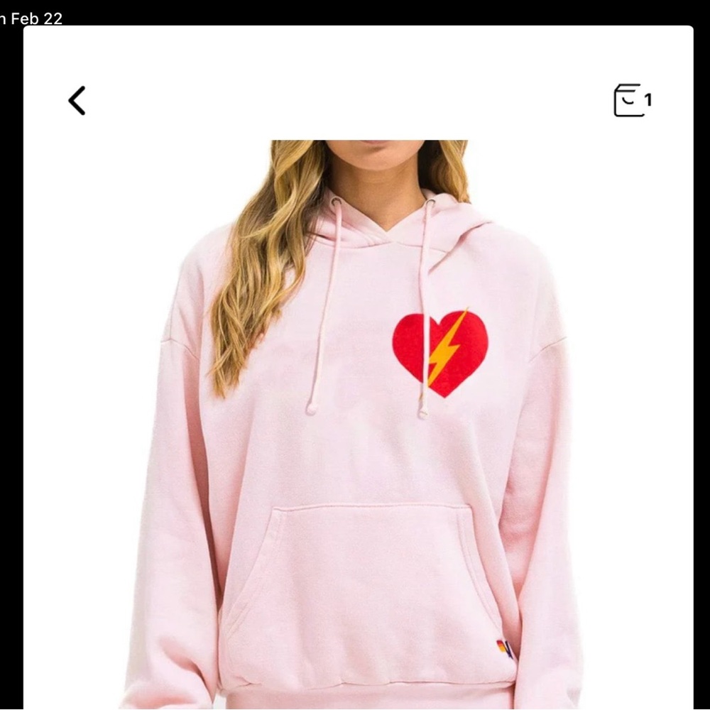 Aviator Nation Pink Hoodie with Heart and Lightning